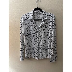 Dalmatian‎ Print Blouse, Long Sleeve Button Down, Lightweight Career Top